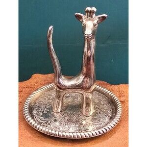 Vintage Giraffe Silverplate Ring Holder 3.75"x3.25"x3" Made In Hong Kong